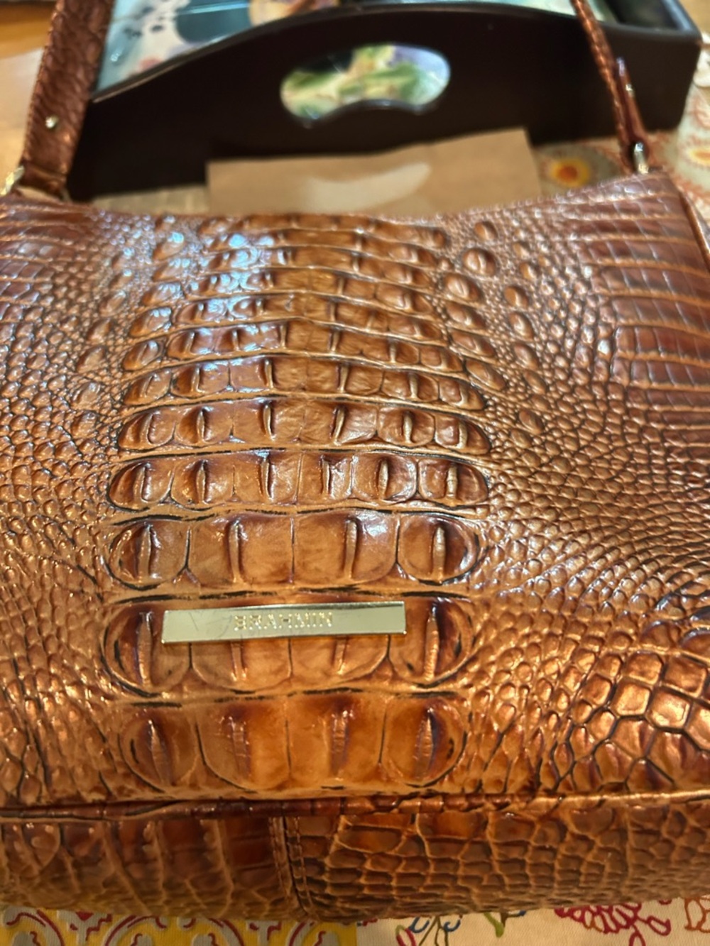 Brahmin Cognac Croc-Embossed Shoulder Bag - Picture 3 of 6